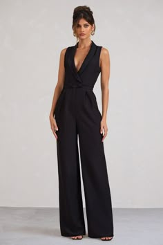 Outfit Graduacion, Midi Bridesmaid Dress, Look Formal, Club L London, Formal Jumpsuit, Black Tie Gala, Jumpsuit Outfit, Sparkly Earrings, Stretch Crepe