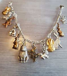 Rabbit charm bracelet Handmade Vintage Recycled Victorian | Etsy Figaro Bracelet, Rabbit Jewelry, Rabbit Charm, Wholesale Earrings, Vintage Charm Bracelet, Jewelry Kits, Charms Bracelet, Bracelet Charms, Bracelet Chain