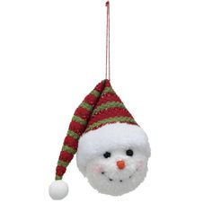 a snowman ornament hanging from a string