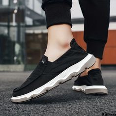 Russoo - Mens Athletic Slip-on Sneakers: Comfortable & Breathable Loafers for Walking Breathable Casual Slip-ons For Outdoor, Casual Black Breathable Slip-ons, Black Canvas Slip-on Sneakers, Casual Round Toe Slip-ons For Outdoor, Outdoor Slip-on Canvas Shoes With Rubber Sole, Black Casual Slip-on Canvas Shoes, Black Slip-on Casual Canvas Shoes, Casual Black Slip-on Canvas Shoes, Casual Slip-on Canvas Shoes For Outdoor