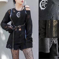 This Grunge Gothic Sweater is one of a kind, making it the perfect addition to your fall wardrobe. Made of a soft, lightweight knit material that’s comfortable and breathable and dropped shoulder detail for style. Wear our Fashionable Torn Long Sleeve Pullover For Women with your favorite jeans for a casual look, or dress it up with a cute skirt or shorts for a stylish evening out. This Long Sleeve Pull Over is great for everyday wear and special occasions. Long enough to cover your rear, this s Edgy Oversized Winter Tops, Edgy Oversized Tops For Winter, Oversized Edgy Winter Tops, Oversized Grunge Sweater For Fall, Spring Grunge Sweater, Edgy Oversized Winter Sweater, Oversized Long Sleeve Grunge Sweater, Oversized Edgy Winter Sweater, Oversized Edgy Fall Sweater