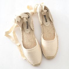 Nwot. Never Worn. Canvas Upper. Espadrilles, Platforms, Ankle Tie. Strappy Sandals. Color Cream/Tan. Cream Closed Toe Flats For Spring, Spring Cream Closed Toe Flats, Casual Beige Flats With Ankle Strap, Casual Closed Toe Lace-up Sandals With Woven Sole, Cream Flats With Woven Sole For Spring, Cream Flats With Woven Sole For Summer, Spring Cream Espadrilles With Rubber Sole, Beige Ankle Strap Flats For Spring, Beige Closed Toe Sandals For Spring