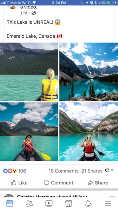 an instagram page with pictures of people in canoes