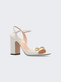 Find GUCCI Horsebit Sandals on Editorialist. Gold-toned hardware Horsebit detail Ankle buckle closure Mid-heel Heel Height: 2. 9 inches Dimensions: Listed in IT sizing. Fits true to size Composition: Upper: 100% Leather; Sole: 100% Rubber Care: Care according to label White Gucci Heels, Gucci Heels, Cute Shoes Heels, Dior Sandals, Gucci Horsebit, Fashion Heels, Shoes Baby, Mid Heel, Heels Shoes