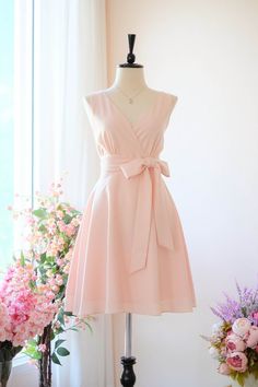 Spring A-line Chiffon Prom Dress, Pink A-line Chiffon Bridesmaid Dress, Summer Fitted Chiffon Dress For Wedding Guest, Fitted Chiffon Dress For Summer Wedding Guest, Spring Sleeveless Chiffon Dress For Banquet, Sleeveless Chiffon Dress For Spring Banquet, Summer Wedding Knee-length Chiffon Dress, Feminine A-line Sleeveless Dress For Wedding, Summer Chiffon Bridesmaid Dress