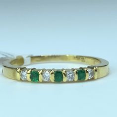 Adorable 14k Yellow Gold Stackable Ring, Alternating Setting Round Brilliant Diamond And Emerald. Ring Size 7, Weight 2.3 Gram, Hallmark. Luxury Emerald Stackable Rings In Yellow Gold, Heirloom Yellow Gold Stackable Emerald Ring, Classic Multi-stone Yellow Gold Emerald Ring, Yellow Gold Stackable Ring, Elegant 14k Gold Multi-stone Emerald Ring, Diamond And Emerald Ring, 14k Gold Multi-stone Emerald Ring Gift, Gold Rings Stackable, Stackable Ring