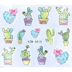 Show off your strength of character with these beautiful watercolor cactus nail art water decals. 7 different kinds of cacti and 13 stickers total to let you choose how you want to express yourself. You won't get pricked! Promise! This listing is for a sheet of 13 cacti nail art water decals. Having Beautiful Nails quickly has never been an easier task with these fingernail art water decals. These nail water decals will make your nails beautiful for weeks and can be used for a number of occasion Cactus Nail Art, Pastel Cactus, Kinds Of Cactus, Fingernail Art, Western Nails, Nail Water Decals, Nails Beautiful, Modern Watercolor, Watercolor Cactus