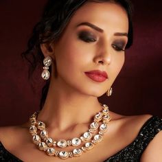 Add a touch of glam to your traditional look with our stunning cubic zirconia and Polki necklace set. #Dyulokha #Dyulokhaelegence #jewelry #jewellerylove #jewellerylover #jewels #jewelsofinstagram Festive Gold Gota Work Choker, Pink Polki Necklace, Bollywood Style Gold-plated Tilla Necklace, Victorian Polki Earrings, Polki Victorian Choker, Polki Necklace Set, Artificial Jewelry, Traditional Outfit, Polki Necklace