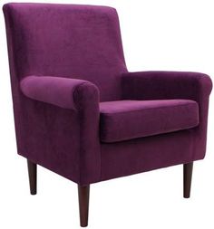 a purple chair sitting on top of a white floor