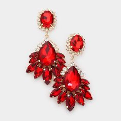 Red Drop Crystal Earrings For Evening, Red Rhinestone Party Jewelry, Red Glamorous Chandelier Earrings For Party, Glamorous Red Chandelier Earrings For Party, Ruby Dangle Earrings For Party, Red Chandelier Earrings For Party, Red Crystal Dangle Earrings For Party, Red Glamorous Chandelier Earrings For Evening, Glamorous Red Chandelier Earrings For Evening