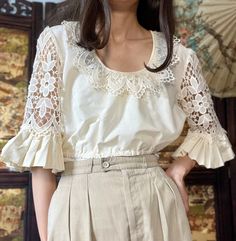 Dirndl Style, Lace Sleeve Blouse, Ecru Color, Cropped Blouse, Sleeves Blouse, Ladies Tops, European Vintage, Vintage Lover, Crop Blouse