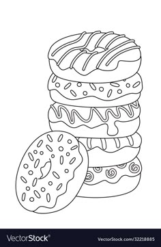 a stack of donuts with icing and sprinkles on them coloring page