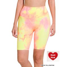 Tie Dye Bermuda Shorts High Rise Biker Shorts Neon Yellow & Pink *Colors: Neon Yellow And Pink (Tie Dye) *Style: Biker Shorts / Bermuda Shorts *Waist: High Rise / High Waist *Fabric: 82% Polyester And 18% Spandex *Total Waist: 25", Inseam: 7.5" Approx - Measured From Small Biker Shorts - Designed For Comfort And Flexibility. The High Waist Provides Extra Support And Coverage. The Neon Yellow And Pink Tie-Dye Pattern Adds A Fun And Vibrant Touch To Your Overall Look. Tie Dye Bermuda Shorts High R Spring Activewear With Built-in Shorts Mid-thigh Length, Yellow Athletic Shorts With Built-in Shorts For Workout, Spring Athleisure Biker Shorts With Elastic Waistband, Yellow Bottoms With Built-in Shorts, Yellow Sports Biker Shorts With Built-in Shorts, Spring Athletic Shorts With Built-in Shorts, Above Knee, Spring Workout Biker Shorts, Spring Workout Mid-thigh Length Athletic Shorts, Trendy Knee-length Biker Shorts For Summer