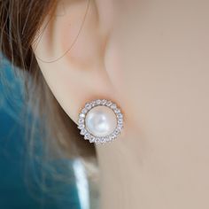 Pearl Size: 8.5mm natural freshwater white pearls Material: S925 Sterling Silver/Zircon Color: Silver Freshwater Pearls Earrings, Pearl Earring, Earring Studs, Wedding Jewelry Earrings, Pearl Stud Earrings, Pearl Size, Silver Wedding, Wedding Earrings, Pearl Jewelry