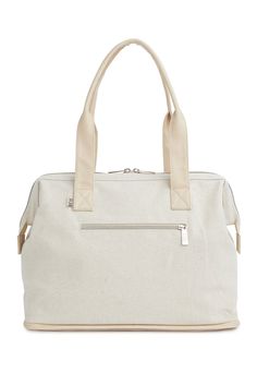 The Convertible Mini Weekender in Beige | Beis Travel – Béis Dog Clip, Capsule Outfits, Types Of Bag, Velcro Straps, Cute Bag, Weekender Bag, Kate Spade Top Handle Bag, Laptop Sleeves, Shoulder Pads