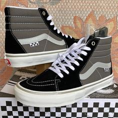 New In The Box Authentic Vans Women’s Skate Sk8-Hi Reflective Black/Grey Vn0asfccn42 Sneakers Athletic Shoes # Basketball Skateboard Authentic Vans, Vans Black, Sk8 Hi, Womens Vans, Womens Shoes Sneakers, Skateboard, Shoes Sneakers, Black And Grey, Women Shoes