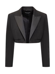 dolce--gabbana-spencer-wool-gabardine-tuxedo-1727836126671964059-0 Dolce Gabbana Jacket, Textured Jacket, Maxi Styles, Tuxedo Jacket, Peak Lapel, Cropped Blazer, Black Blazers, Black Wool, Black Jacket