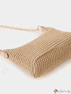 BirdinBag - Stylish Chain Woven Shoulder Bag - The Epitome of Fashion and Function Chic Natural Shoulder Bag, Natural Shoulder Bag With Chain Strap For Everyday Use, Chic Natural Shoulder Bag With Chain Strap, Beige Straw Bag With Chain Strap For Everyday Use, Beige Tote Bag With Chain Strap, Chic Crochet Bag With Chain Strap For Everyday, Beige Shoulder Bag With Chain Strap, Gold Woven Clutch Bag, Gold Rectangular Woven Shoulder Bag