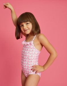 Sweeter than strawberries! Cast with a super-summery gingham backdrop, this swimsuit features ruffles through the neckline and cross straps. Pink Gingham Backdrop, Unbelievable Pictures, Swimsuit Pink, Pink Clothing, Denim Texture, Strawberry Print, Pink Swimsuit, Line Shopping, Print Swimsuit