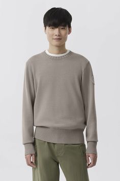 The Rosseau Crewneck Sweater is knit with seasonally appropriate Merino Wool for its breathability and soft hand feel. It has a classic crew neck with rib-knit cuffs, collar and hem. Men Parka, Baby Outerwear, Long Parka, Mens Parka, Soft Hand, Knit Cuff, Feel It, Crewneck Sweater, Lightweight Jacket