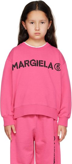 French terry sweatshirt. · Rib knit crewneck, hem, and cuffs · Logo printed at chest · White stitching at back collar · Machine-wash Supplier color: Pink Model measures 50 / 127 cm tall and wears size 6Y. MM6 Maison Margiela Size: child's height 4Y: 41.75 / 106 cm 6Y: 47.25 / 120 cm 8Y: 52 / 132 cm 10Y: 56.75 / 144 cm 12Y: 61.5 / 156 cm 14Y: 66.25 / 168 cm 16Y: 71 / 180 cm