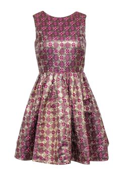 Get ready to stand out at your next party with our Tuckernuck dress! This sleeveless dress features a stunning brocade print in shades of pink, gold, and purple, making it a true Barbie dream. The open back adds a flirty touch to this cocktail party must-have. Size S Shell 100% Polyester Lining 97% Polyester, 3% Spandex Invisible zipper back Sleeveless Open back Pleated detail Bust 36" Waist 29" Shoulder to hem 34.5" Tuckernuck Dress, Brocade Print, Gold And Purple, Open Back Dress, Barbie Dream, Buy Shoes Online, Open Back Dresses, Shades Of Pink, Back Dress