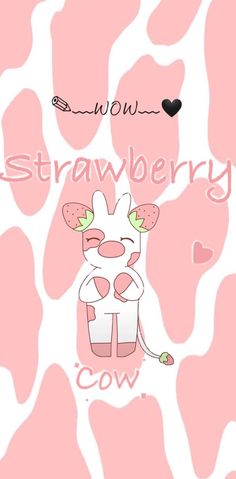 a cow with the word strawberry on it's chest and an animal print background