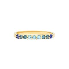 Nine gorgeous semi-precious & precious stones exude flawlessness in this 14K gold ring. The gemstones are set to create a tone-on-tone stream of color that feels subdued, yet vibrant. This is 0.3 Ct and comprised of 14K solid gold. Blue 14k Gold Cluster Ring With Multi-stones, Sapphire Multi-stone Birthstone Ring, Fine Jewelry Multi-stone Sapphire Birthstone Ring, Fine Jewelry Sapphire Multi-stone Birthstone Ring, Yellow Gold Sapphire Rings With Multi-stone, 14k Gold Blue Multi-stone Birthstone Ring, Blue Multi-stone 14k Gold Birthstone Ring, Blue Multi-stone Birthstone Ring In 14k Gold, Ombre Rings