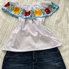 Hand Made White Mexican Shirt With Flowers New This Shirts Are Hand Made From Community’s That I Grow Up With Size Up For More Room Since The Are Slim Fit Casual White Top With Floral Embroidery, White Tops With Floral Embroidery For Day Out, Casual Multicolor Floral Embroidery Shirt, Casual Multicolor Shirt With Floral Embroidery, Yellow Floral Embroidery Tops For Vacation, Casual Yellow Top With Floral Embroidery, Yellow Cotton Tops With Floral Embroidery, Yellow Floral Embroidery Blouse For Vacation, Casual Multicolor Tops With Floral Embroidery