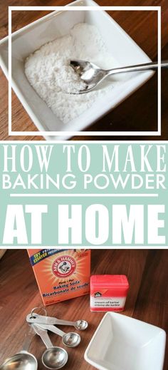 how to make baking powder at home with spoons and containers on the table next to it