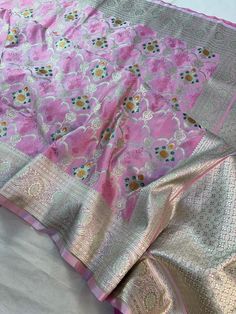 This is a very beautiful high quality mashru silk saree . All over zari motifs design with border . Saree length - 5.5 mtr. Blouse - 1 mtr. Dry clean only . Please note - color may be vary a little due to sunlight and photography . Please message us after purchasing in case you want fall and Pico done it not . No extra charges for fall and Pico but inform us . Blouse stitching is also available . Traditional Drape Katan Silk Saree For Navratri, Navratri Katan Silk Saree In Traditional Drape, Pink Katan Silk Blouse Piece With Motifs, Unstitched Katan Silk Saree With Zari Work, Pink Saree With Motifs In Traditional Drape, Festive Katan Silk Saree With Cutdana Detail, Pink Art Silk Saree With Cutdana, Pink Silk Traditional Wear With Motifs, Pink Cutdana Art Silk Saree