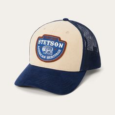 This classic trucker cap features an embroidered STETSON logo patch that honors our history and American heritage. Crafted with a rugged brushed canvas front, it has a mesh back for breathability and ventilation, a gently curved bill and a classic snap back closure to ensure a secure, adjustable fit. Truckers throughout the 20th-century wore caps branded with their company’s logo — by the ‘70s, they had evolved into the hat we know and appreciate today. Practical, proud, and pure Americana, the Cotton Trucker Hat With Logo Patch For Baseball Season, Outdoor Trucker Hat With Logo Patch For Baseball Season, Outdoor Trucker Hat With Curved Visor, Classic Trucker Hat With Logo Patch And Curved Brim, Made In Usa Trucker Baseball Cap For Outdoor, Trucker Baseball Cap Made In Usa For Outdoor, Trucker Style Snapback Hat With Logo Patch, Collegiate Adjustable Trucker Hat For Outdoor, Trucker Style Cotton Baseball Cap With Logo Patch