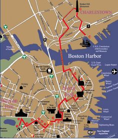 the boston harbor area map is shown in red