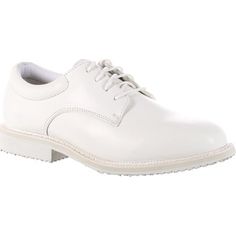 White Fitted Slip-on Dress Shoes, White Slip-on Dress Shoes, Fitted White Plain Toe Oxfords, Fitted White Oxfords For Work, Casual White Oxfords For Business, White Smart Casual Oxfords For Business, Classic Fitted White Dress Shoes, Classic Slip-resistant Dress Shoes With Plain Toe, Classic Slip-resistant Plain Toe Dress Shoes