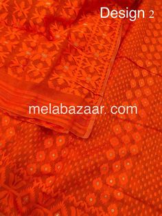 "Vibrant orange soft and lightweight soft Jamdani saree. -Gold zari butas. -Fall attached \"Slight imperfections in weaving are inherent to the zari saree, and are not defects.\" Note: The color of the products may slightly vary according to the lighting conditions and the color calibration of the viewing LED devices. If you would like more clarity before your purchase, please drop us a message ." Orange Cutdana Saree, Orange Sets With Zari Weaving For Puja, Orange Saree Set With Cutdana, Festive Orange Sets With Motifs, Orange Motif Blouse Piece For Diwali, Orange Self Design Saree For Puja, Orange Blouse Piece With Motifs For Diwali, Diwali Orange Blouse Piece With Motifs, Diwali Orange Blouse With Motifs