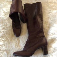 Never Worn Condition Women’s Boots Genuine Leather Classic Medium Width Heeled Boots For Fall, Classic Fitted Mid-calf Boots, Fitted Leather Mid-calf Heeled Boots, Classic Formal Mid-calf Boots For Fall, Fitted Boots For Business In Fall, Fitted Mid-calf Boots For Formal Occasions, Formal Mid-calf Boots For Fall, Formal Snug-fit Mid-calf Boots, Formal Mid-calf Boots