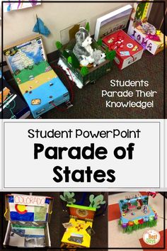 several different pictures with the words student power point parade of states on them and an image of