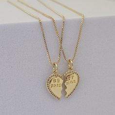 18k Gold Filled Friendship Necklace Best Friend Gifts  Duo Set Heart Necklace BFF Gifts for Her Best Friend Jewelry Heart Couples Necklace  Our enchanting heart necklace is a sign of the unbreakable connection between two soul mates who share a special friendship. Made with love and care, this beautiful necklace is the symbol of everlasting friendship and the unique connection you and your best friend share. Description Heart : Double Half Heart Charms 21MM x 8MM Material: 18k gold filled / Stai Gold Heart Charm Necklace For Best Friend, Customizable Heart Necklace For Best Friend Gift, Heart-shaped Gold Necklace For Best Friend, Heart-shaped Meaningful Necklace For Best Friend, Customizable Heart-shaped Necklace For Best Friend Gift, Puzzle Piece Necklace, Times New Roman, Bff Necklaces, Best Friend Jewelry