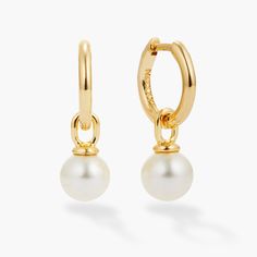 Women's Pearl Hoop Earrings - Gold - JAXXON Solid Gold Chains, Pearl Hoop Earrings, Silver Shop, Mens Gold, Cuban Link, Accessories Jewelry Earrings, Pendant Bracelet, Gold Pearl, Quality Diamonds