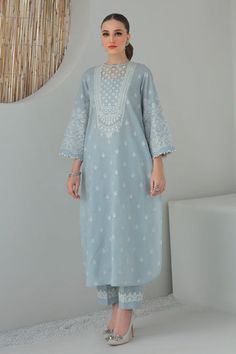 Buy Sky Blue Pakistani Traditional Kameez In Capri Style is an attire Surrounded by beautiful net patch on premium fabric to double your Eid Festivities. Eid Chanderi Traditional Wear With Embroidered Sleeves, Bollywood Style Straight Kurta Set With Embroidered Sleeves, Bollywood Style Kurta For Diwali With Embroidered Sleeves, Bollywood Style Kurta With Embroidered Sleeves For Diwali, Traditional Dresses With Embroidered Sleeves For Diwali, Elegant Diwali Dresses With Embroidered Sleeves, Elegant Dresses With Embroidered Sleeves For Diwali, Eid Embroidered Straight Kurta, Eid Chanderi Kurta With Embroidered Sleeves