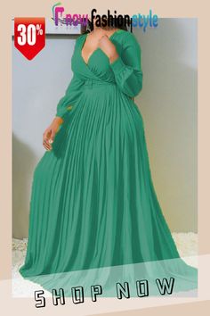 Green Sexy Fashion V-neck Long Sleeve Dress (Without Belt) Green V-neck Maxi Dress For Night Out, Flirty V-neck Maxi Dress For Evening, Green Long Sleeve V-neck Dress For Night Out, Chic Green V-neck Dress With Surplice Neckline, Green V-neck Solid Dress, V-neck Non-stretch Solid Color Dress, Green Solid Color V-neck Dress, Green Solid Color Maxi Dress For Night Out, Green Maxi Dress For Night Out