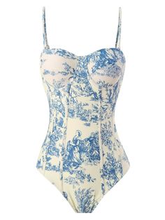 1950s Ink Floral Spaghetti Strap One-Piece Swimsuit Best One Piece Swimsuit, Swimming Suits One Piece, Bathing Suits Women, Classy Swimsuit, Korean Swimsuit, Swimsuit Modest, Cute One Piece Bathing Suits, Retro One Piece Swimsuits, Pretty Swimsuits