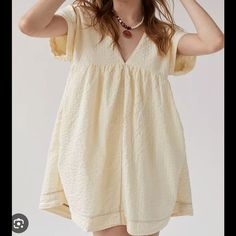 Cream Babydoll Dress From Urban Outfitters Never Been Worn Brand New With Tags! Size Xl No Trades Cute Beige Cotton Mini Dress, Cute Beige Mini Dress With Short Sleeves, Cute Beige Short Sleeve Mini Dress, Beige Short Sleeve Summer Mini Dress, Cream Cotton V-neck Mini Dress, Beige Cotton V-neck Mini Dress, Beige V-neck Cotton Mini Dress, Cute Beige Short Sleeve Dress, Cream Short Sleeve Summer Dresses