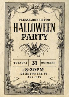 an old halloween party poster with bats