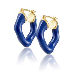 Jarol Abstract Hoop Earring Sahira Jewelry Design Luxury Blue Contemporary Jewelry, Earring Collection, Perfectly Imperfect, Earrings Collection, Royal Blue, Jewelry Design, Im Not Perfect, Plating, Water