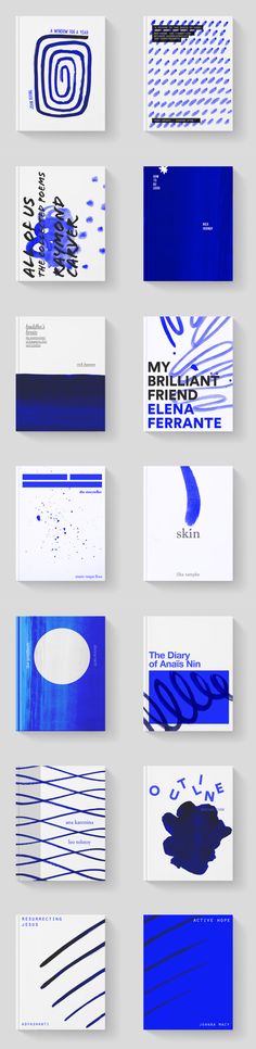 an array of blue and white business cards with different designs on the front, back and sides