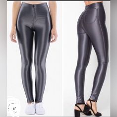 Nwt.American Apparel .The Original Disco Pants Still Made In Los Angeles Ca. Still Sweatshop Free.These Pants Feature A Classic High Rise Waist And Are Fitted . Throughput. Color Charcoal Msrp.$ 85.00 Metallic High Waist Fitted Bottoms, Sleek Fitted Metallic Bottoms, Trendy Fitted Metallic Bottoms, Fitted High Rise Metallic Bottoms, Metallic High Rise Fitted Bottoms, Casual Fitted Metallic Bottoms, Metallic Fitted Bottoms For Night Out, Fitted Metallic Bottoms For Night Out, Metallic Fitted Bottoms For A Night Out