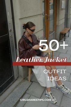 Get inspired by 50+ leather jacket outfit ideas designed for the trendy woman! These outfits combine edgy aesthetics with effortless chic styles perfect for any occasion—from casual outings at the airport to classy dinners downtown. Featuring black and brown jackets styled with skirts, blazers, and boots, each look is ideal for spring, summer, fall, or winter wear. Whether you're hitting the club or attending a concert as a baddie on-the-go, these outfits will keep you stylishly prepared! Style With Leather Jacket, Outfit With Leather Jacket