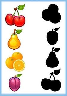 an apple, pear, orange and cherries are arranged in the same pattern