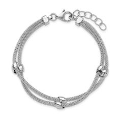 Here’s a chain bracelet design with details that warrant a double take. Sterling silver Two lengths of mesh Spiga chain are captured at regular intervals with polished twist beads 2.0mm width 6.5 inches with 1.0-inch extender; lobster claw clasp Modern Silver Double Chain Bracelet, Silver Bracelets With Double Chain And Adjustable Fit, Adjustable Silver Double Chain Bracelet, Silver Double Chain Bracelet, Elegant Silver Braided Stainless Steel Bracelets, Silver Double Chain Link Bracelet, Silver Adjustable Snake Chain Bracelet, Silver Stainless Steel Double Chain Bracelet, Adjustable Jubilee Snake Chain Bracelet